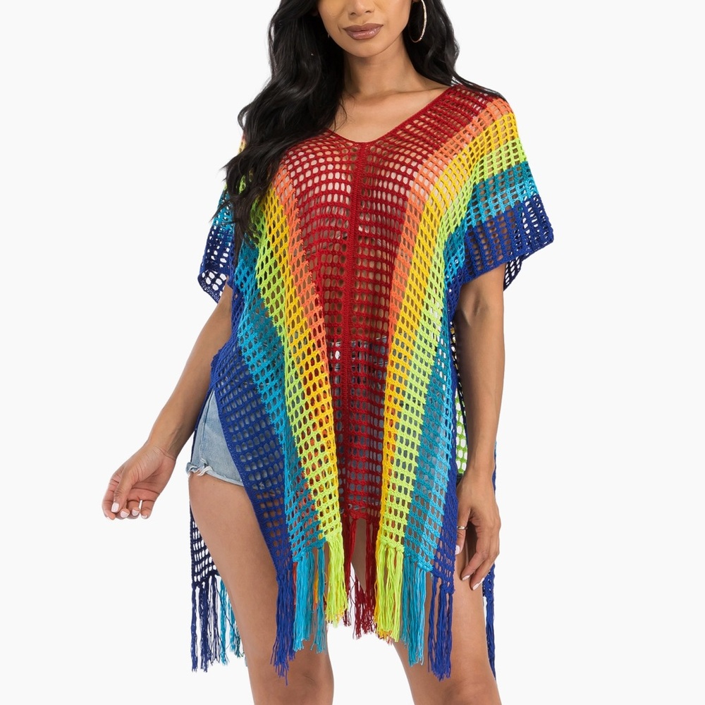 Rainbow Multicolor Crochet Swim Coverup